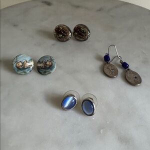 Set of Five Unique Vintage Earrings - Dangle & Studs - Gold & Silver Tone